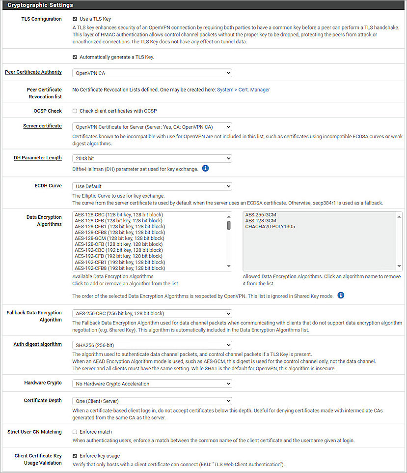 Screenshot of pfSense, OpenVPN 2